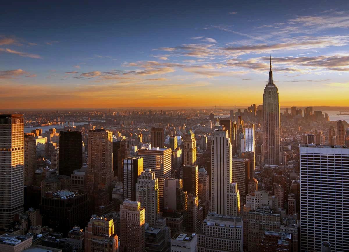 Aerial View of Manhattan at Sunset